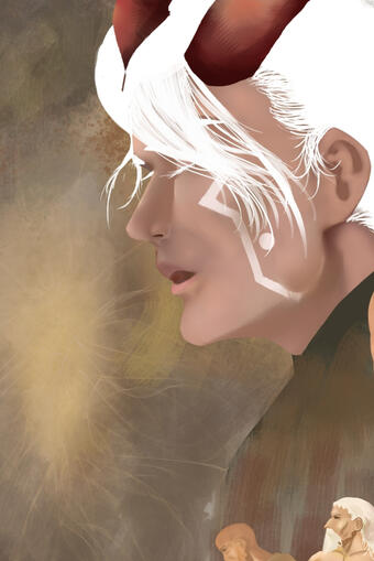 Digital drawing of a character with white hair